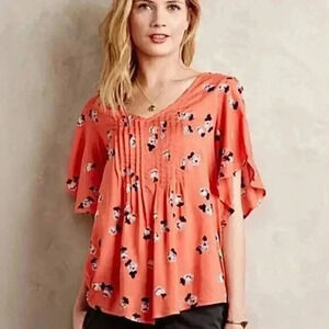 Maeve Coral and Black Floral Blouse